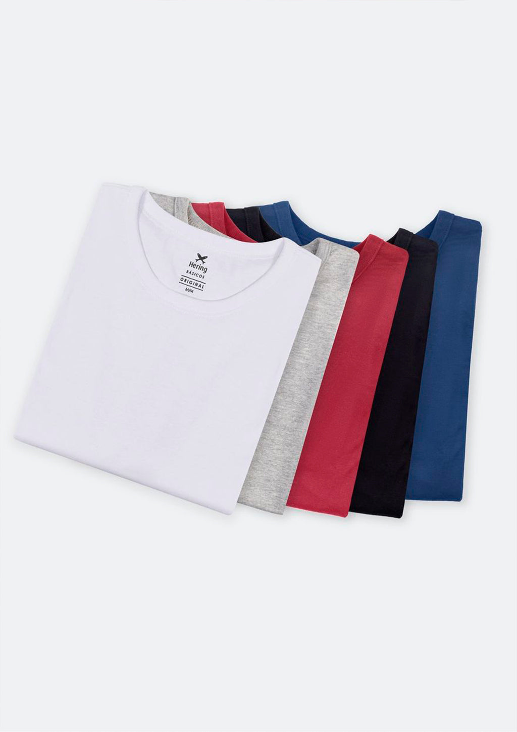 Kit 5 Camisetas Slim Hering Gola Careca Masculino - Preto/Branco/Cinza/Vermelho/Azul Marinho