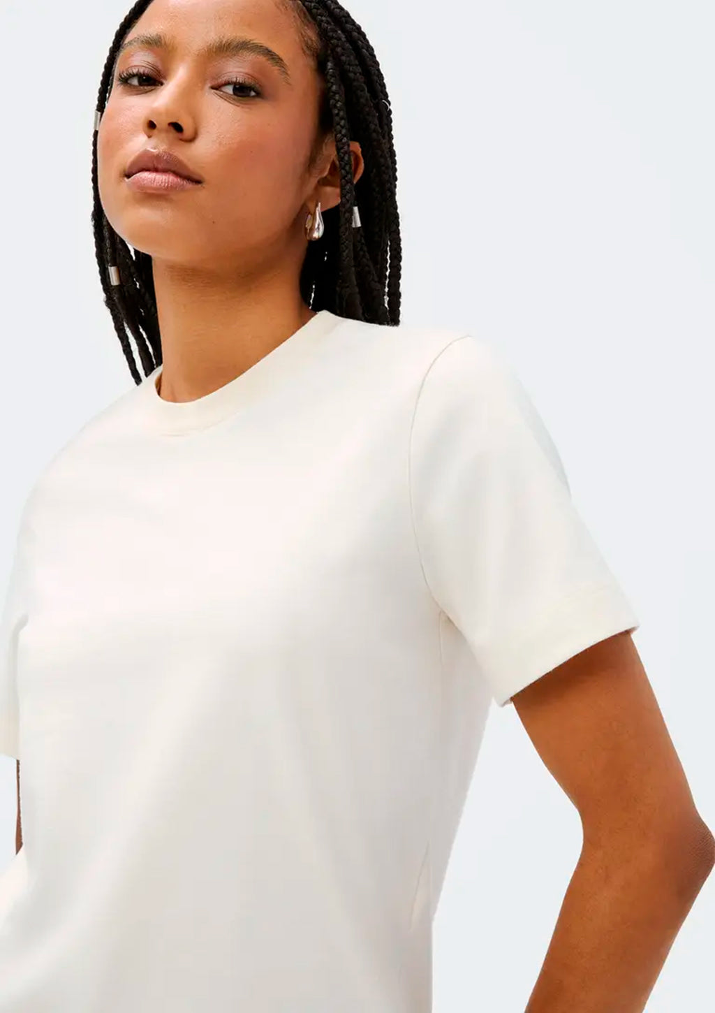 Camiseta Manga Curta Mid Hering Básica Feminina - Off-White