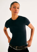 Blusa Manga Curta Em Ribana Hering Slim Feminina - Preto