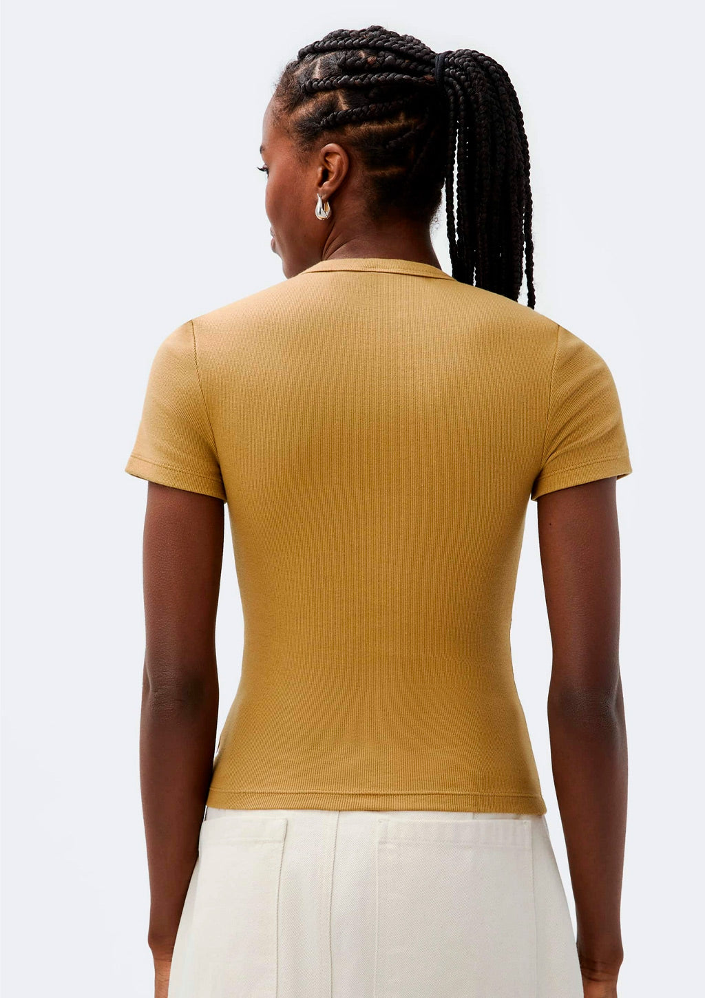 Blusa Feminina Hering Manga Curta Slim Em Ribana - Amarelo