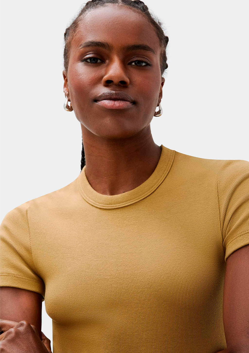 Blusa Feminina Hering Manga Curta Slim Em Ribana - Amarelo