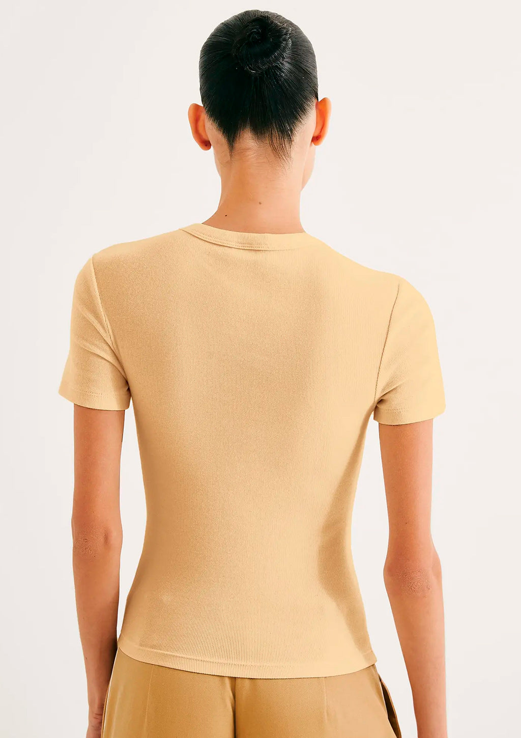 Blusa Manga Curta Slim Hering Em Ribana Canelada Feminina - Amarelo