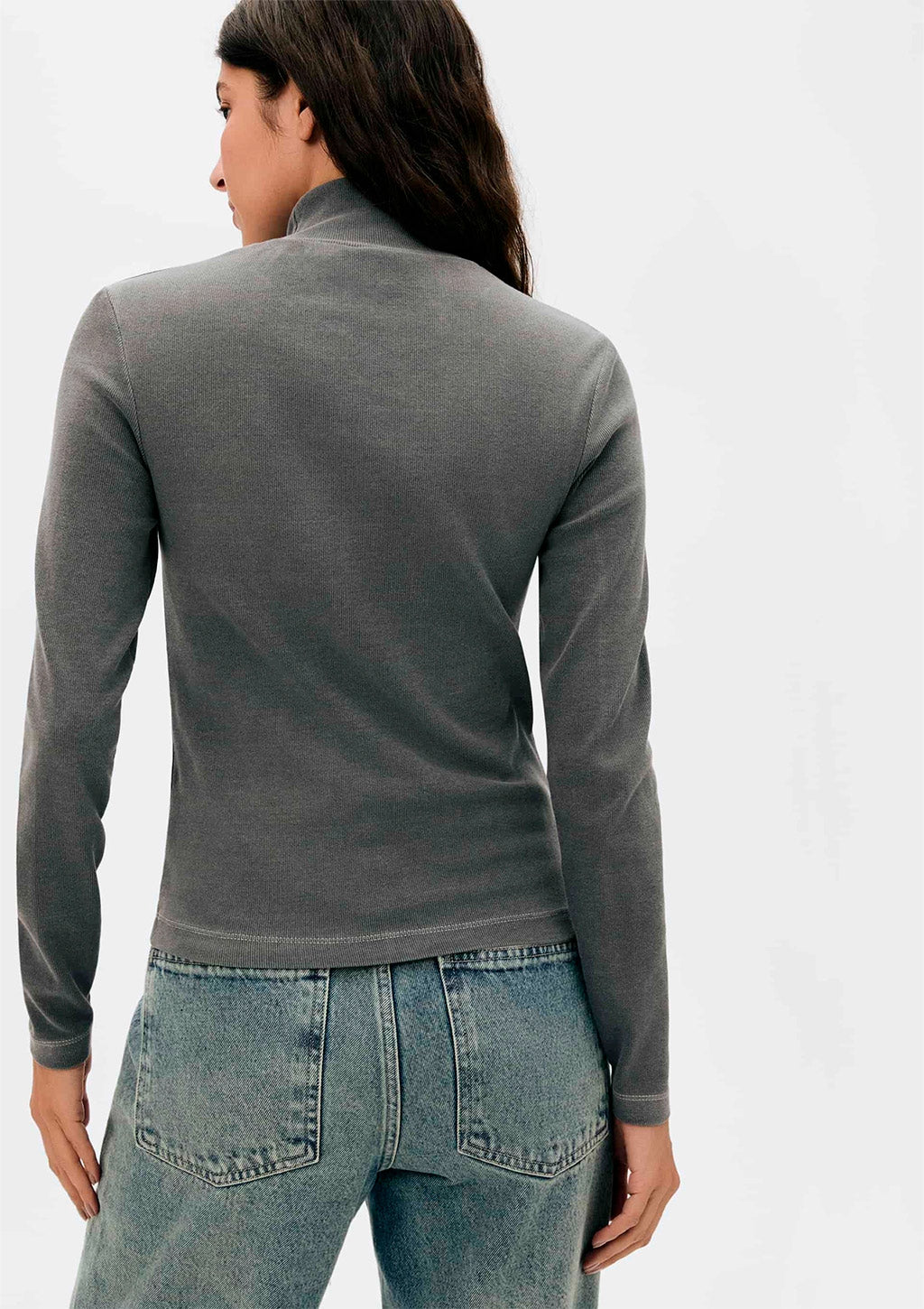 Blusa Manga Longa Hering Gola Alta Em Ribana Canelada Feminina - Preto