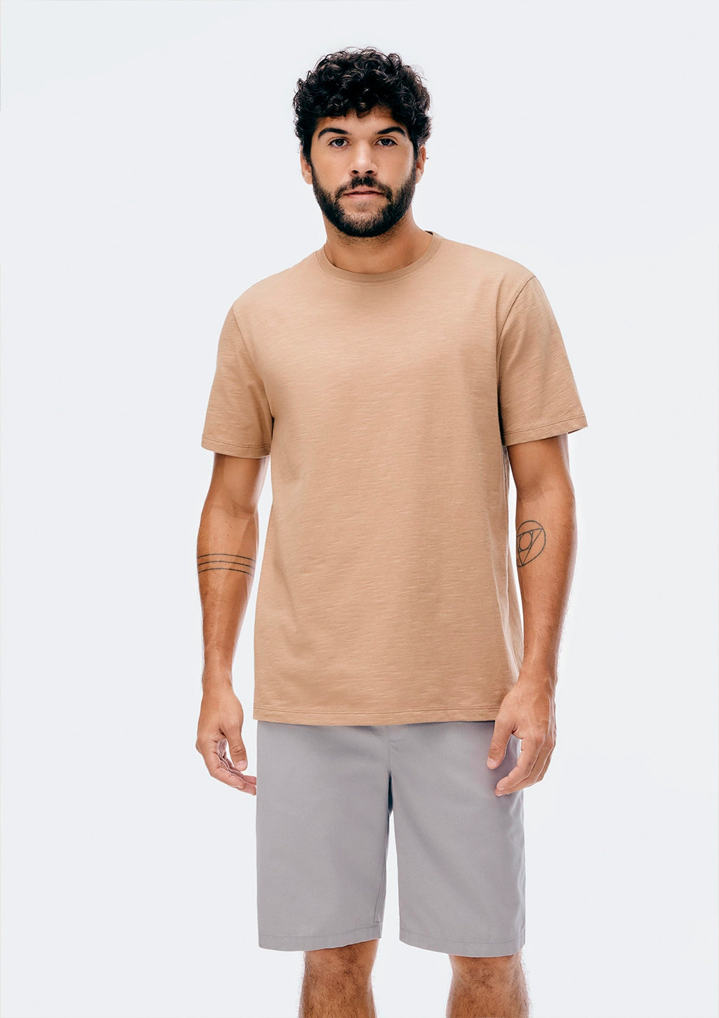 Camiseta Manga Curta Hering Comfort Em Malha Flamê Masculina - Bege