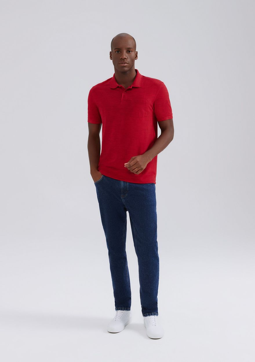 Camisa Polo Hering Básica Em Piquet Com Bolso Masculina - Vermelho