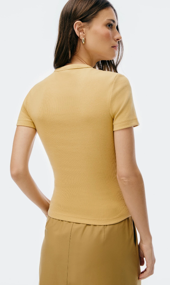 Blusa Feminina Hering Manga Curta Slim Em Ribana - Amarelo