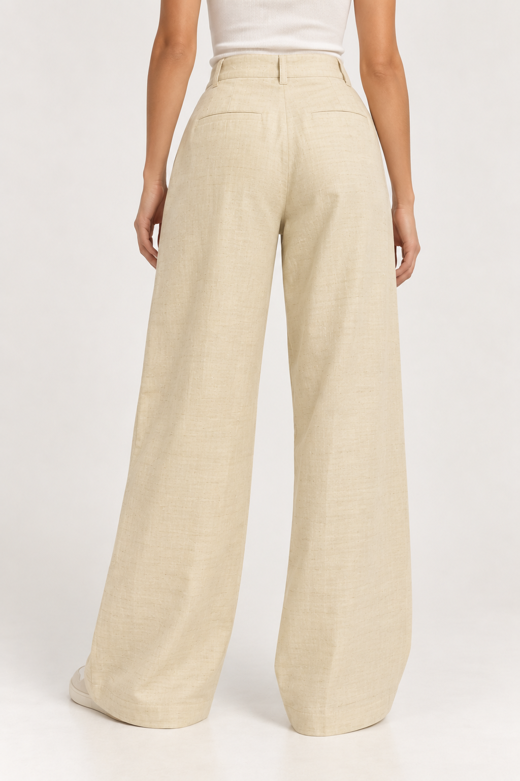 Calça de Linho Wide Leg Max Denim Feminina - Areia