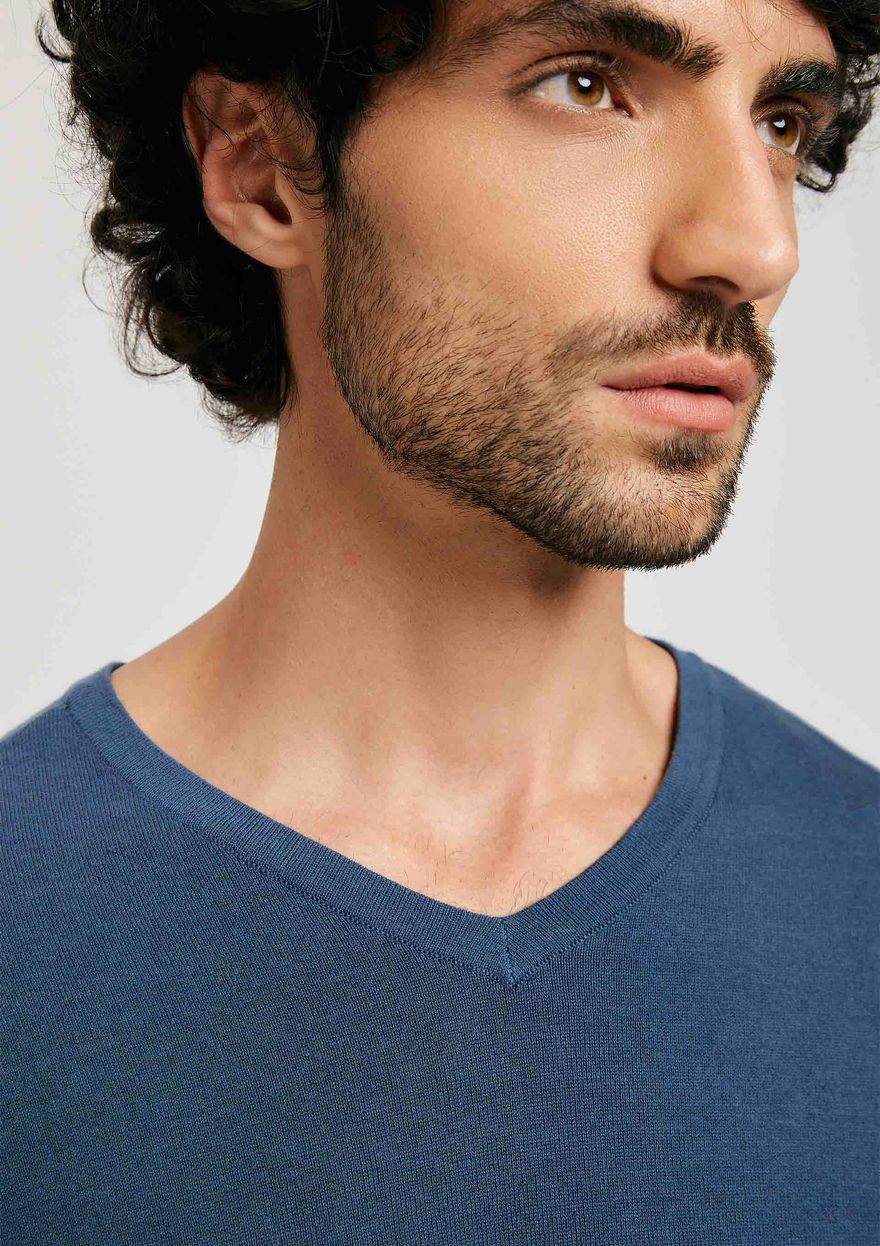 Suéter Básico Hering Gola V Masculino - Azul