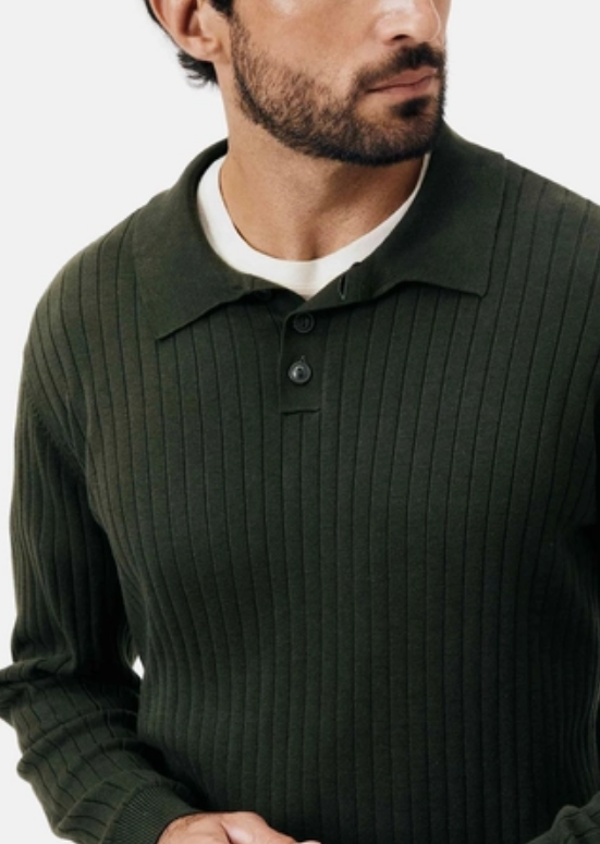 Suéter Hering Gola Polo Em Tricô Canelado Masculino - Verde