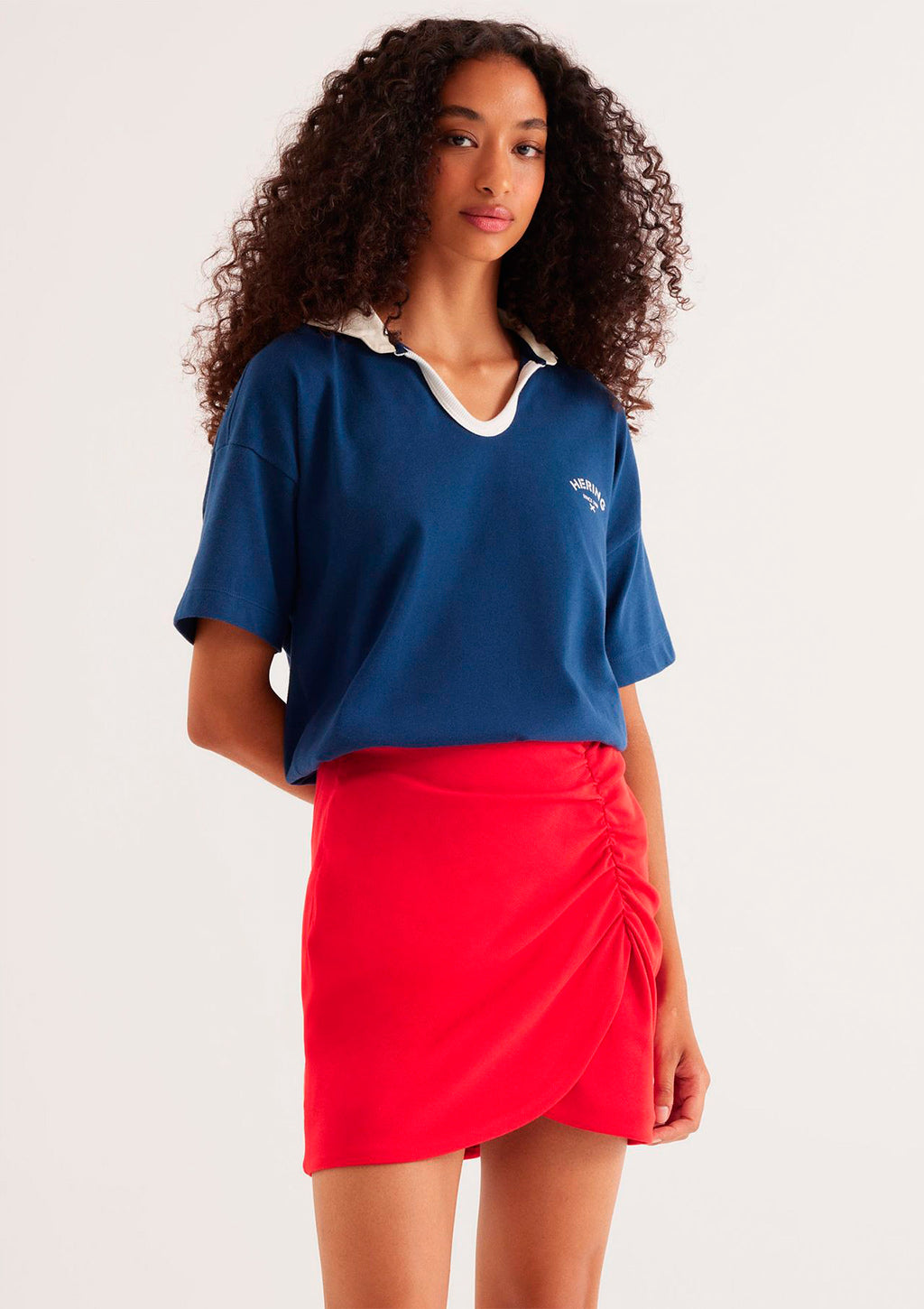 Camisa Polo Oversized Em Malha Binada Hering Feminino - Azul Marinho