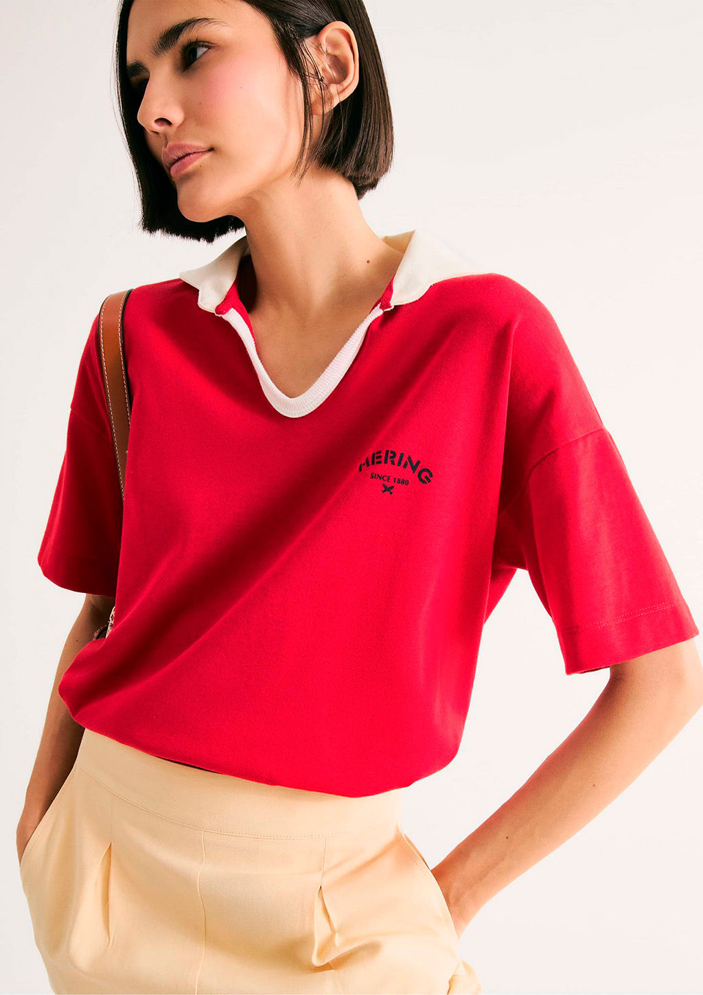 Camisa Polo Oversized Em Malha Binada Hering Feminino - Vermelho