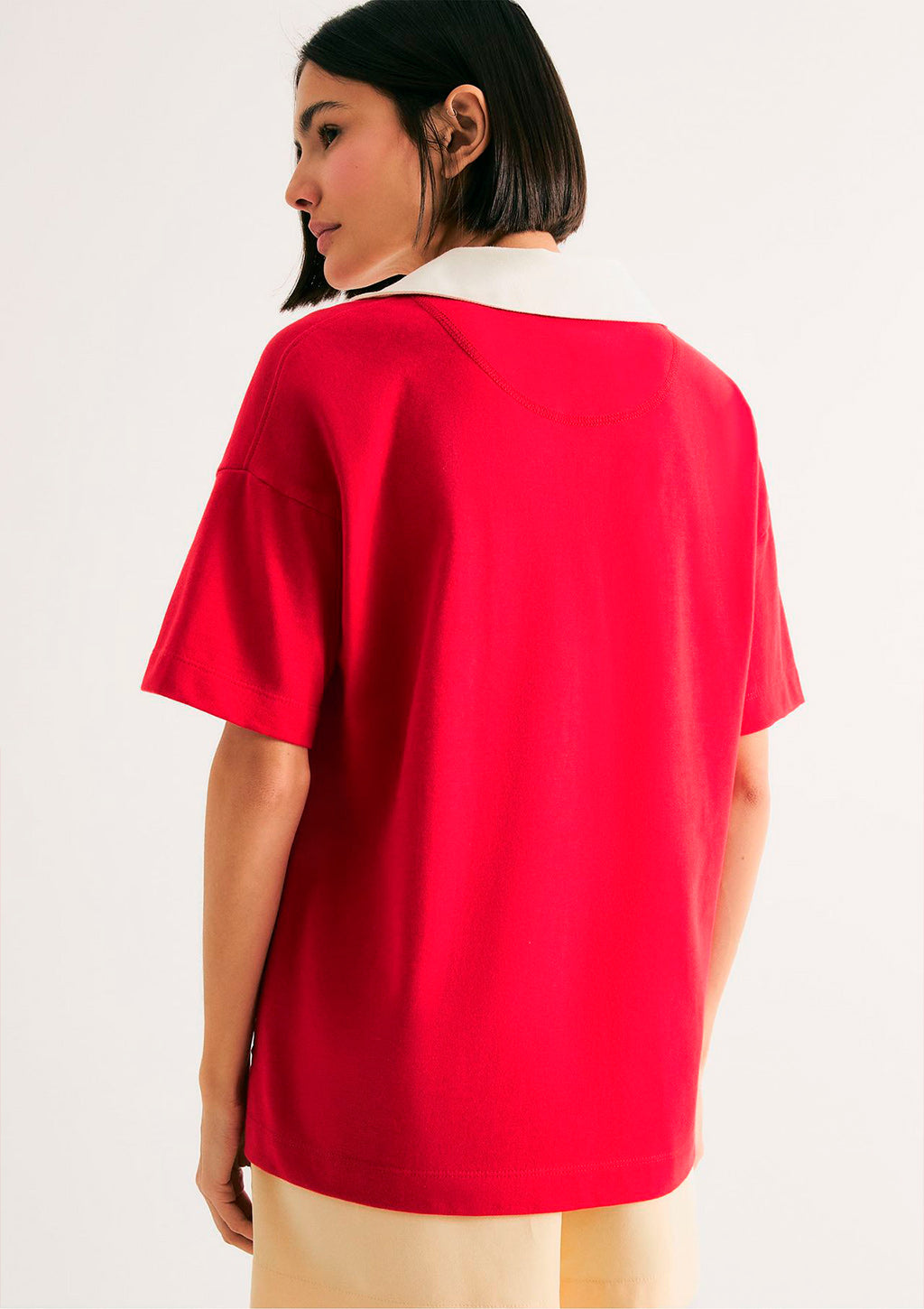 Camisa Polo Oversized Em Malha Binada Hering Feminino - Vermelho