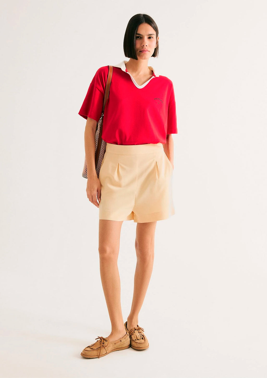 Camisa Polo Oversized Em Malha Binada Hering Feminino - Vermelho