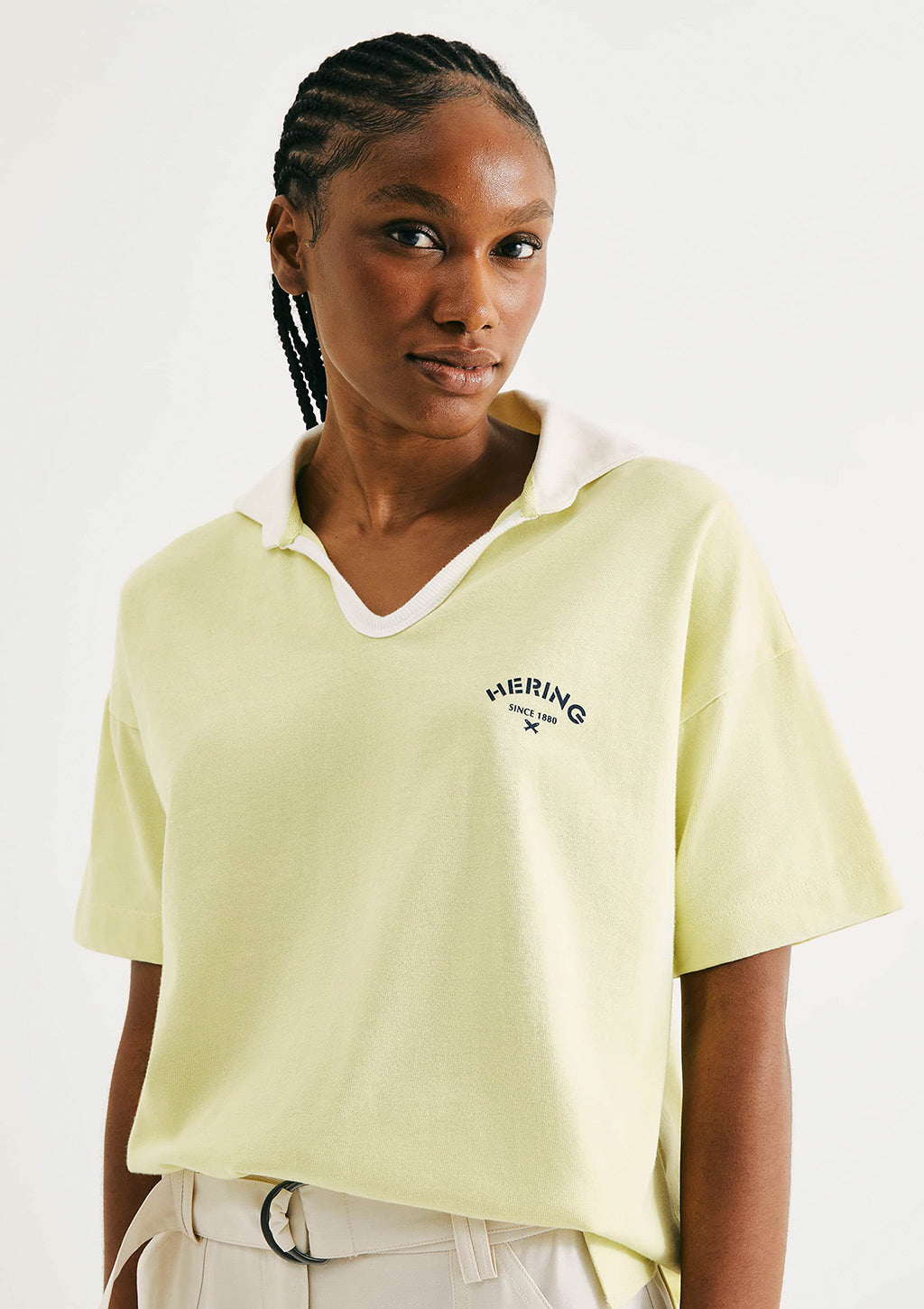 Camisa Polo Oversized Em Malha Binada Hering Feminino - Amarelo