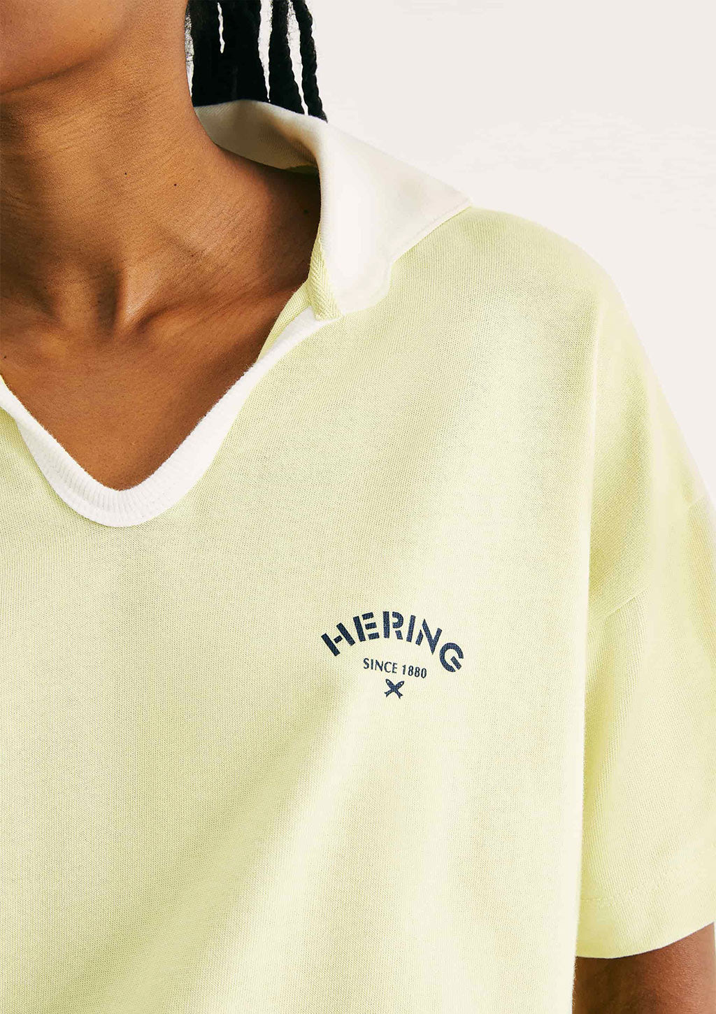 Camisa Polo Oversized Em Malha Binada Hering Feminino - Amarelo