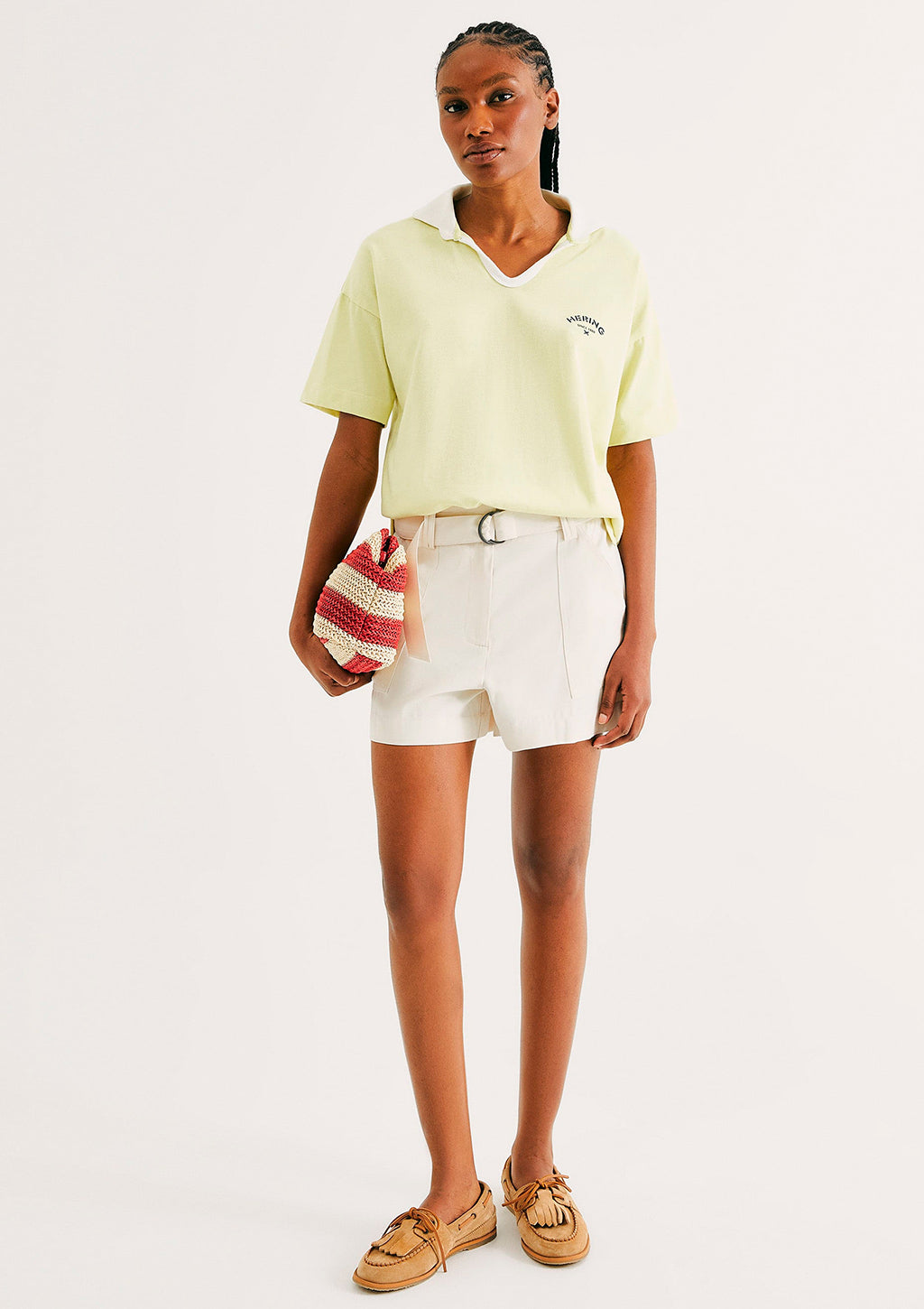 Camisa Polo Oversized Em Malha Binada Hering Feminino - Amarelo