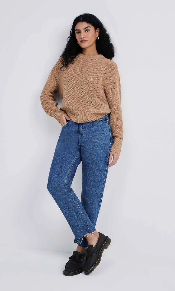 Calça Jeans Básica Hering Reta Cintura Alta Barra A Fio Feminina - Azul
