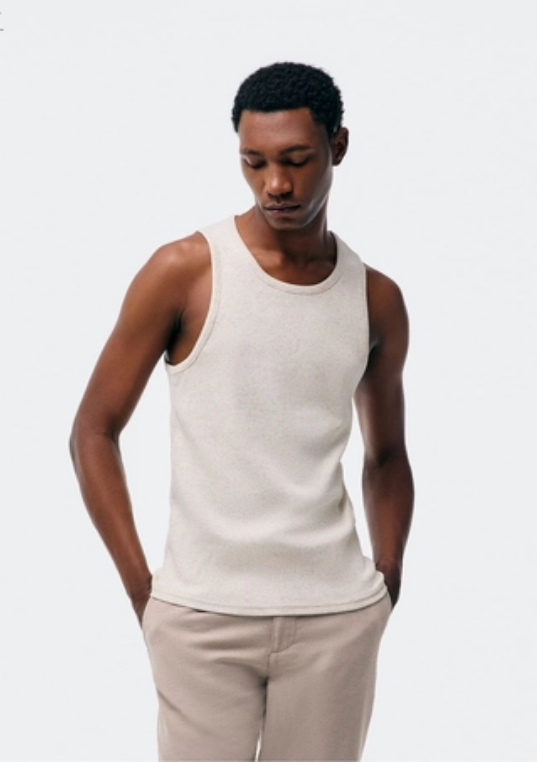 Camiseta Regata Hering Regular Em Ribana Canelada Masculina - Off White