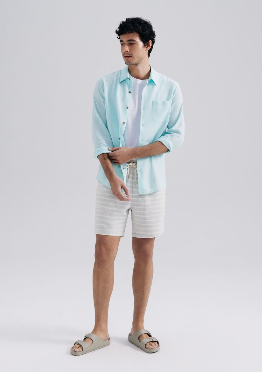 Camisa Hering Manga Longa Em Linho Masculina - Verde