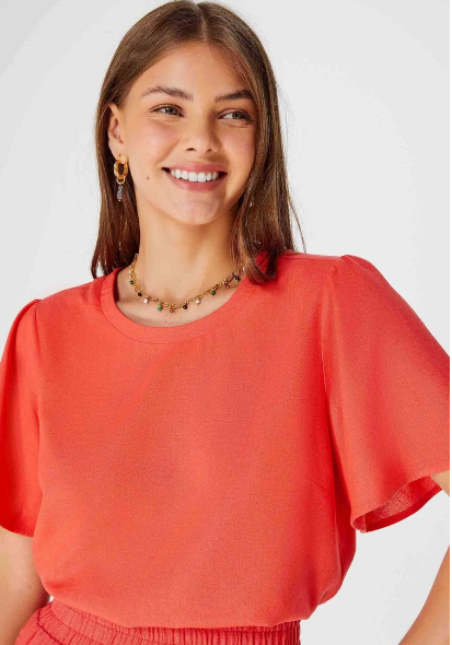 Blusa Feminina Hering Manga Morcego em Viscose - Vermelho