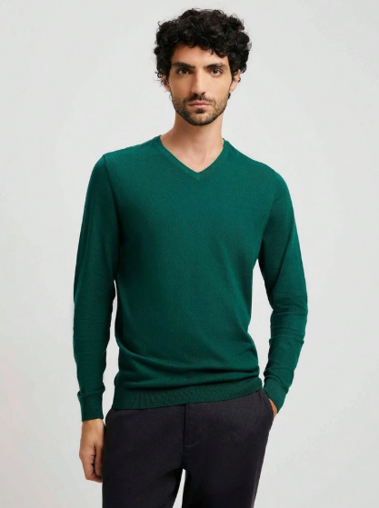 Suéter Básico Hering Gola V Masculino - Verde