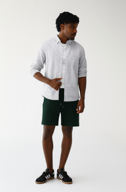 Camisa Básica Hering Xadrez Manga Longa Masculina - Branca e Preta
