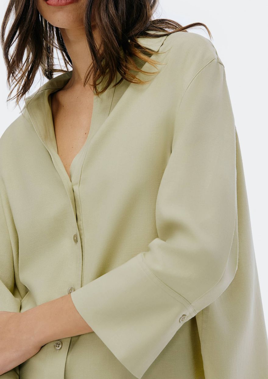Camisa Hering Feminina Manga 7/8 Com Linho - Verde