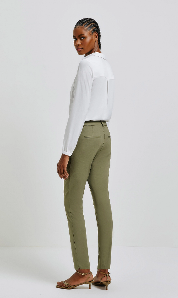 Calça Básica Hering Cintura Média Em Alfaiataria Feminina - Verde