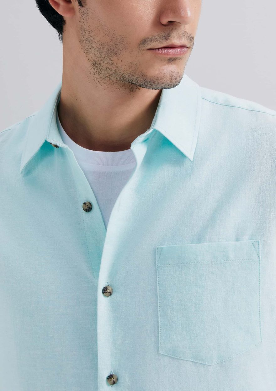 Camisa Hering Manga Longa Em Linho Masculina - Verde