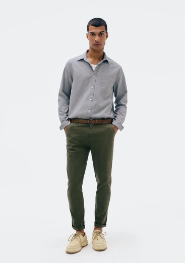 Calça Básica Hering Chino Slim Em Sarja Com Elastano Masculina - Verde
