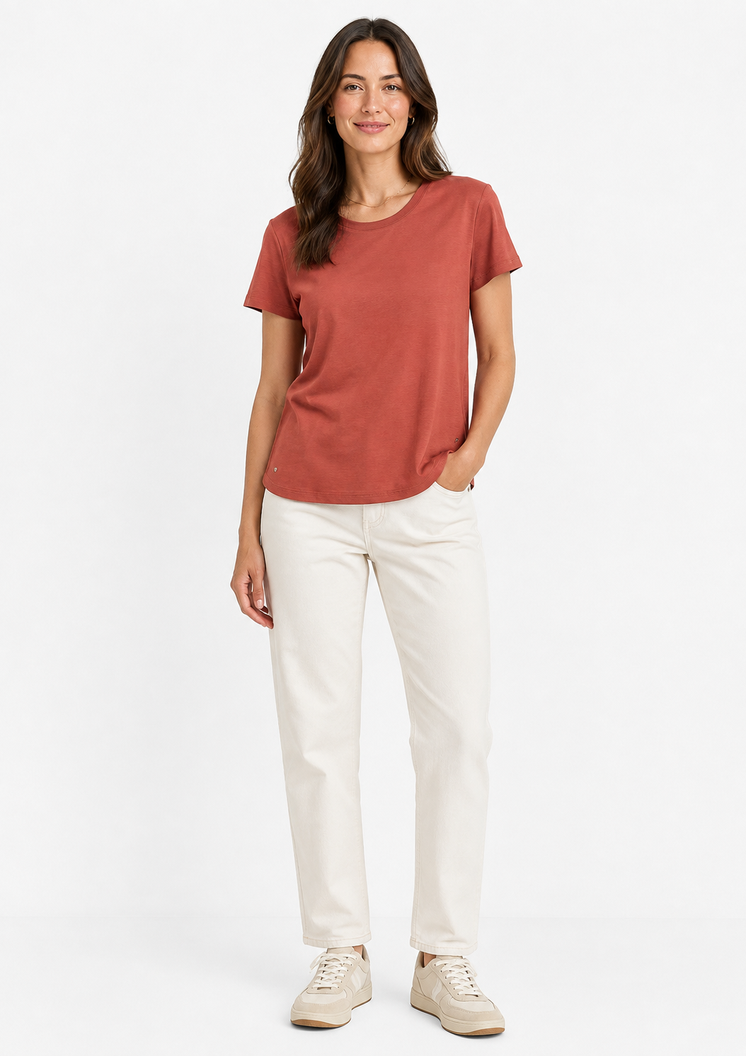T-Shirt Doce Trama Feminina Com Elastano - Argila