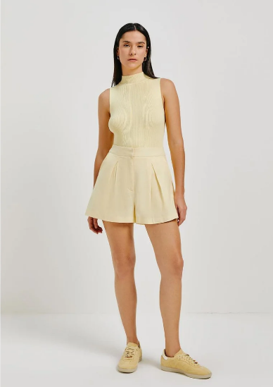 Blusa Regata Hering Em Tricot Gola Alta Feminina - Amarela