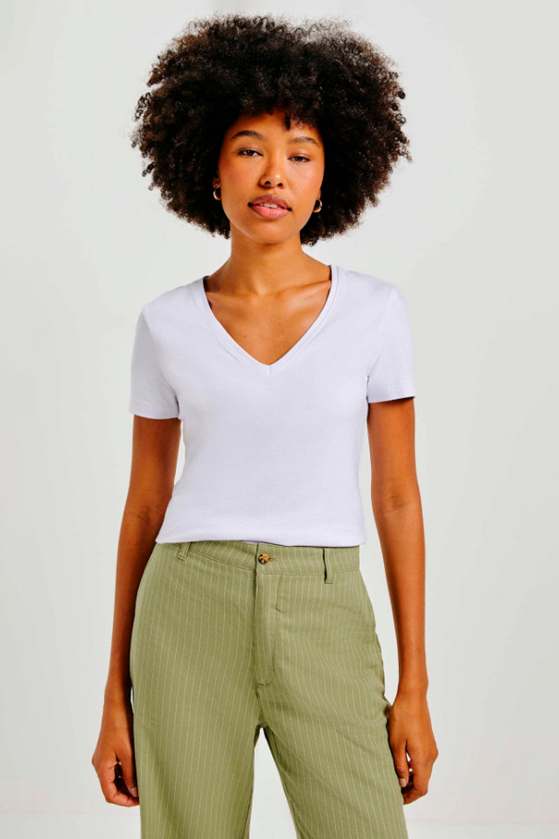 Blusa Básica Hering Decote V Feminina - Branca