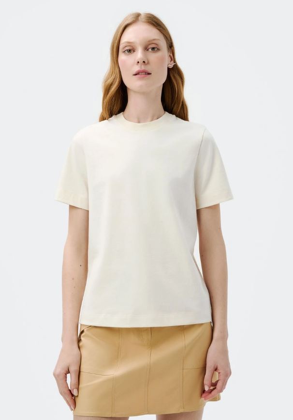 Blusa Hering Feminina Manga Curta Em Tricô Leve - Creme