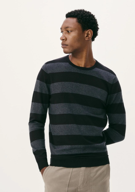Blusão Básico Hering Masculino Listrado Em Tricot - Cinza