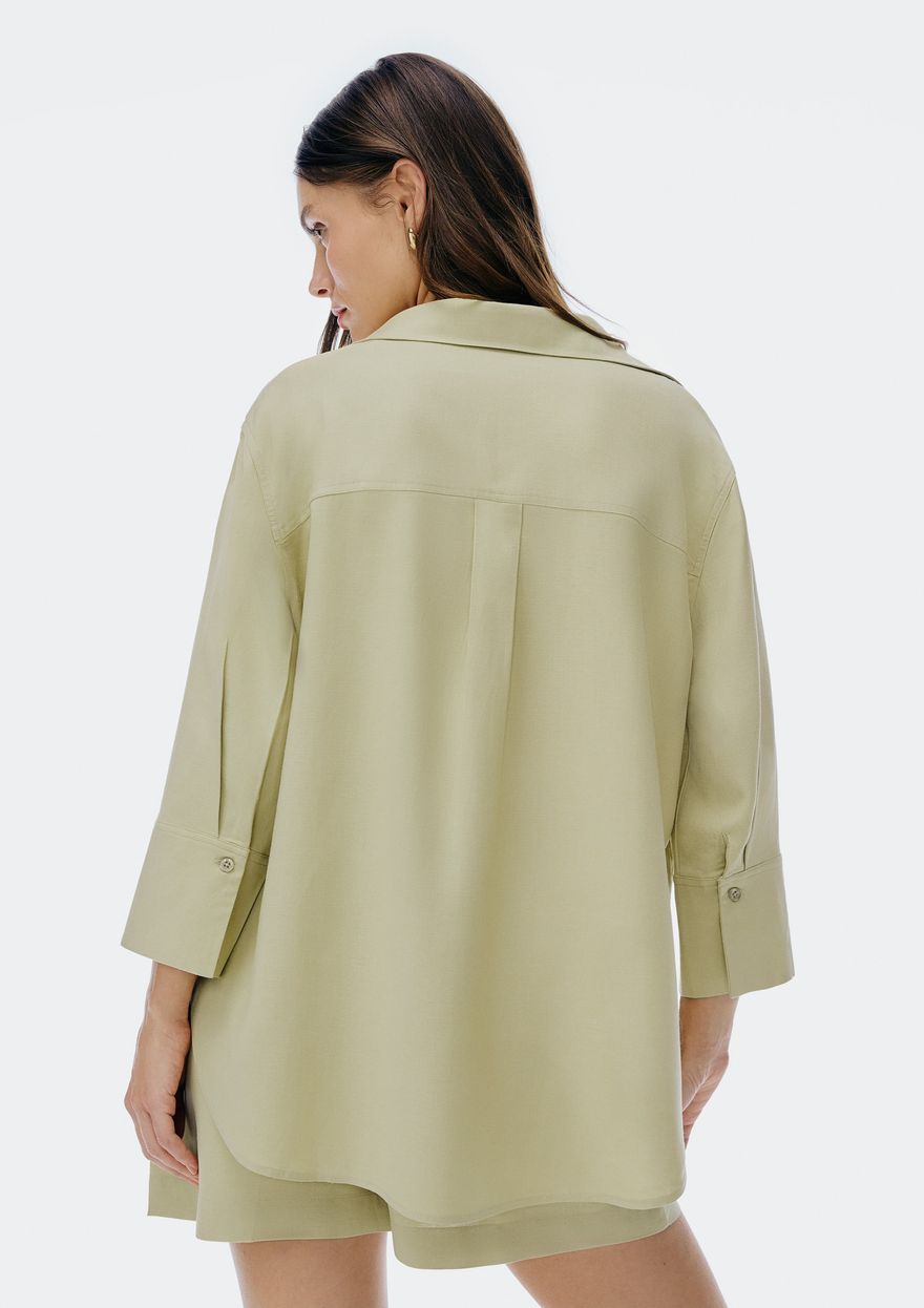 Camisa Hering Feminina Manga 7/8 Com Linho - Verde