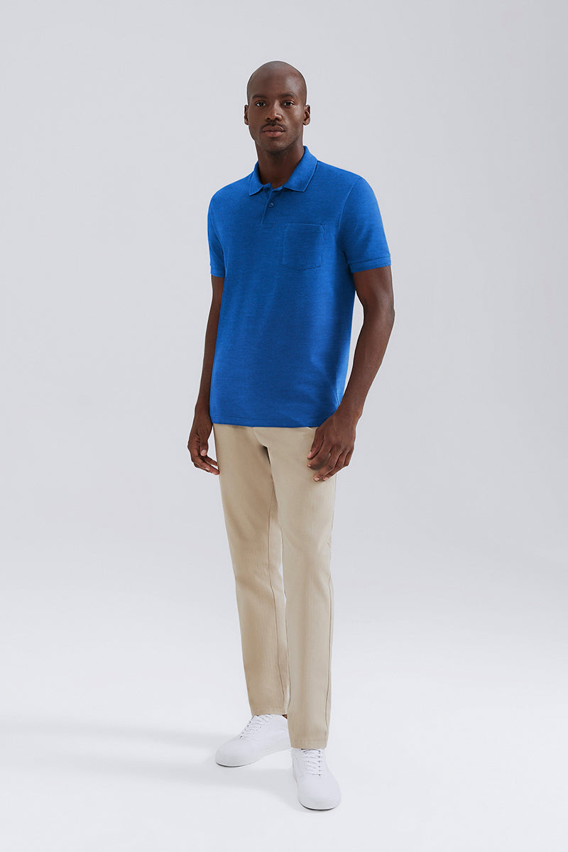 Camisa Polo Hering Básica Em Piquet Com Bolso Masculina - Azul