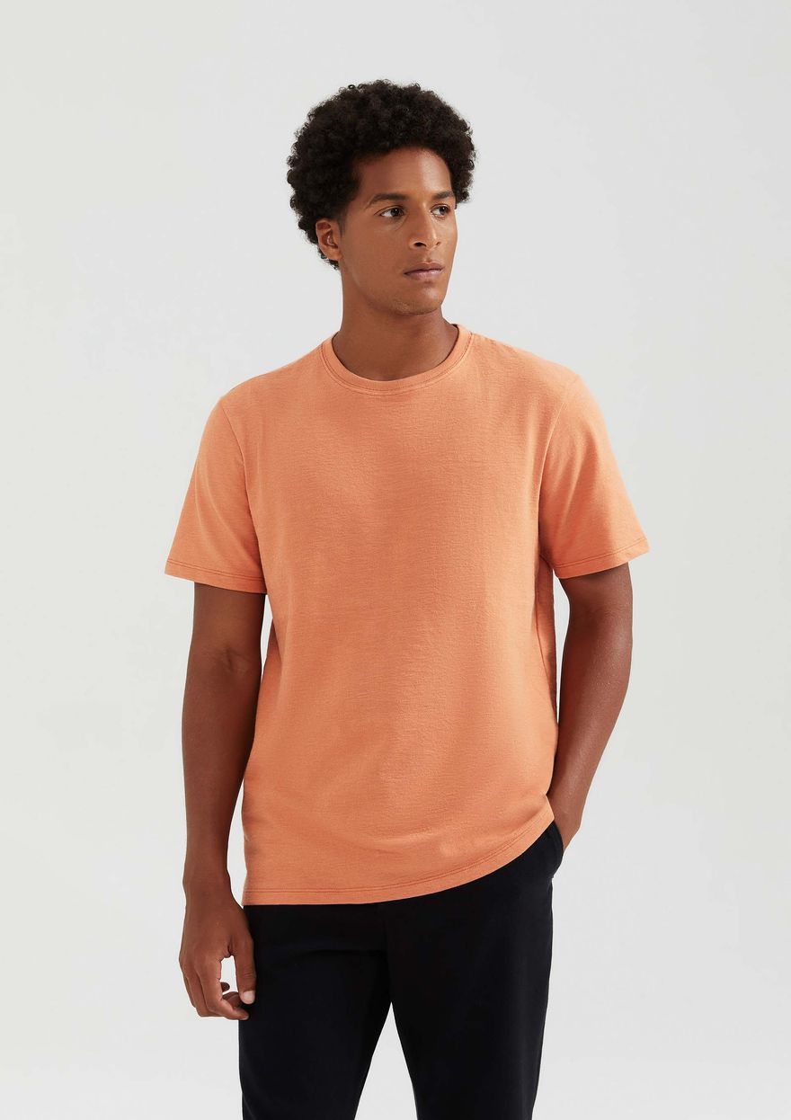 Camiseta Manga Curta Hering Comfort Em Malha Flamê Masculina - Laranja