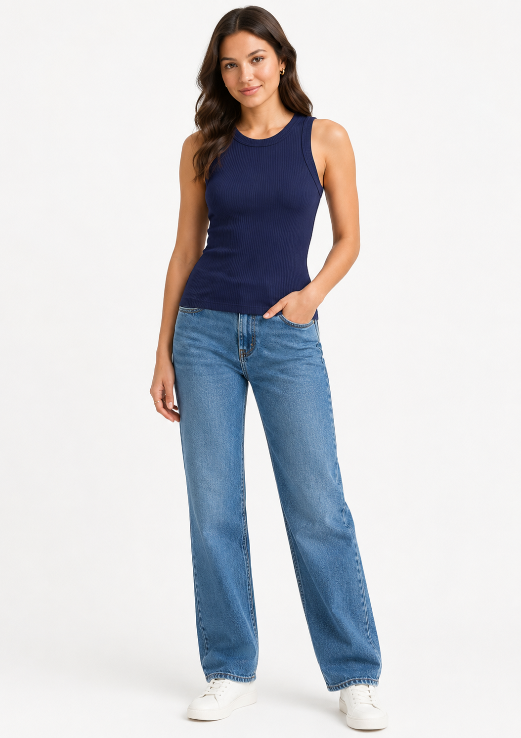 Blusa Regata Canelada Feminino Doce Trama - Azul Marinho