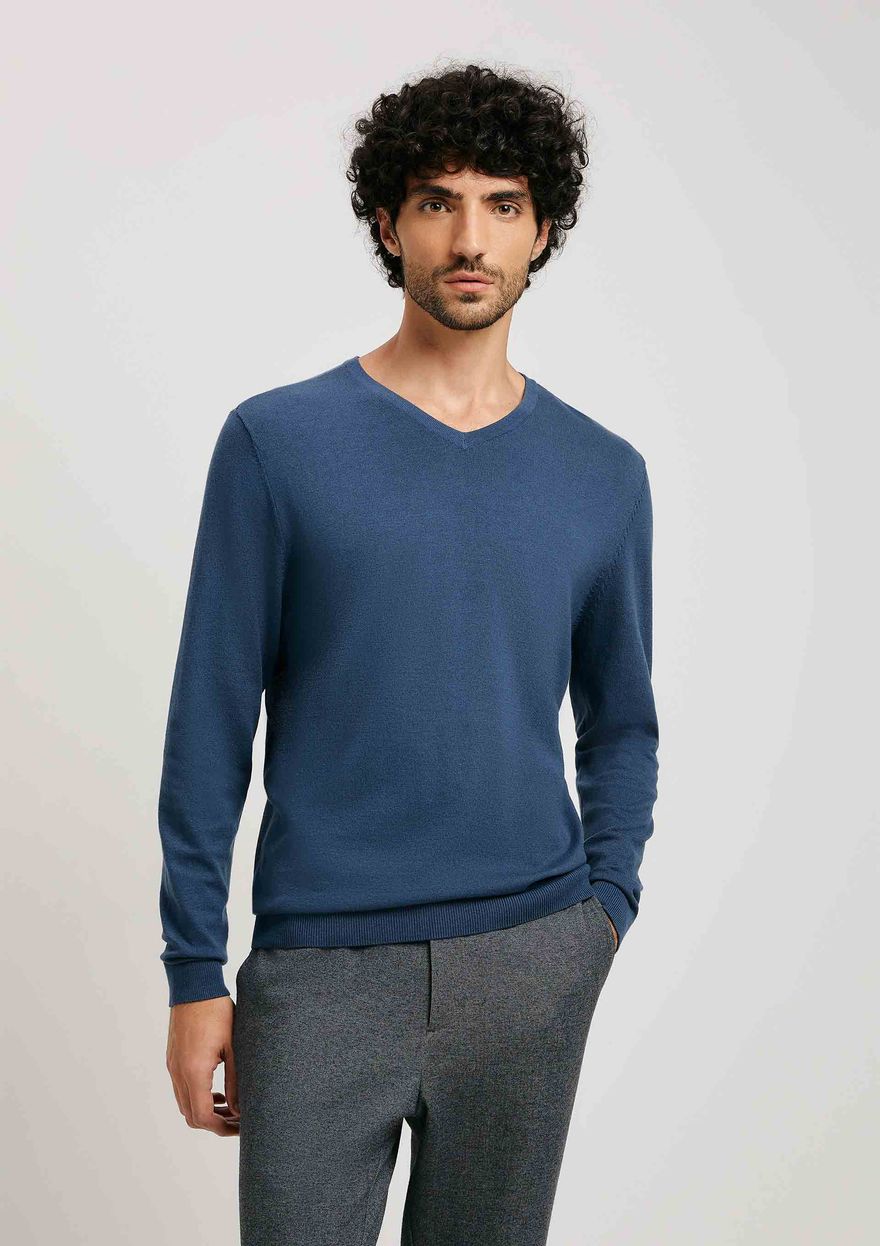 Suéter Básico Hering Gola V Masculino - Azul