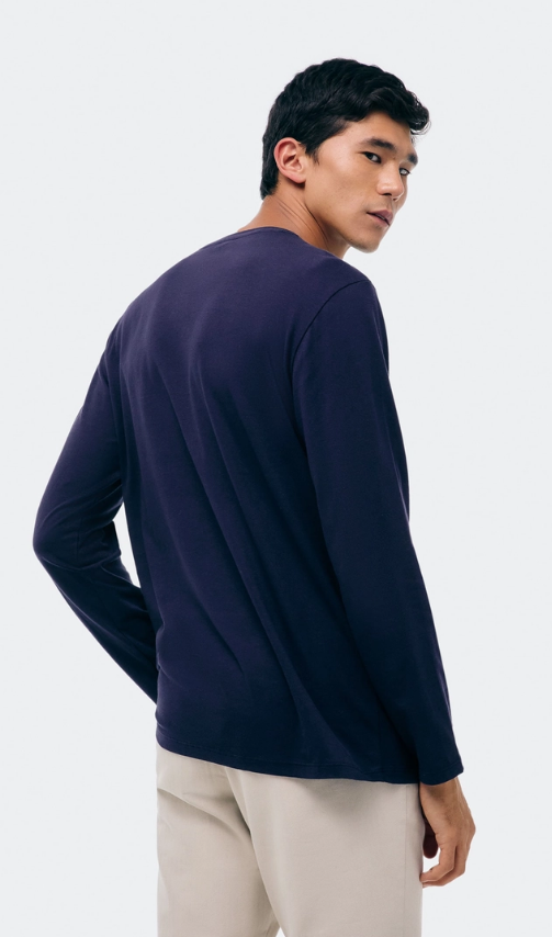 Camiseta Hering Básica Masculina Manga Longa World - Azul
