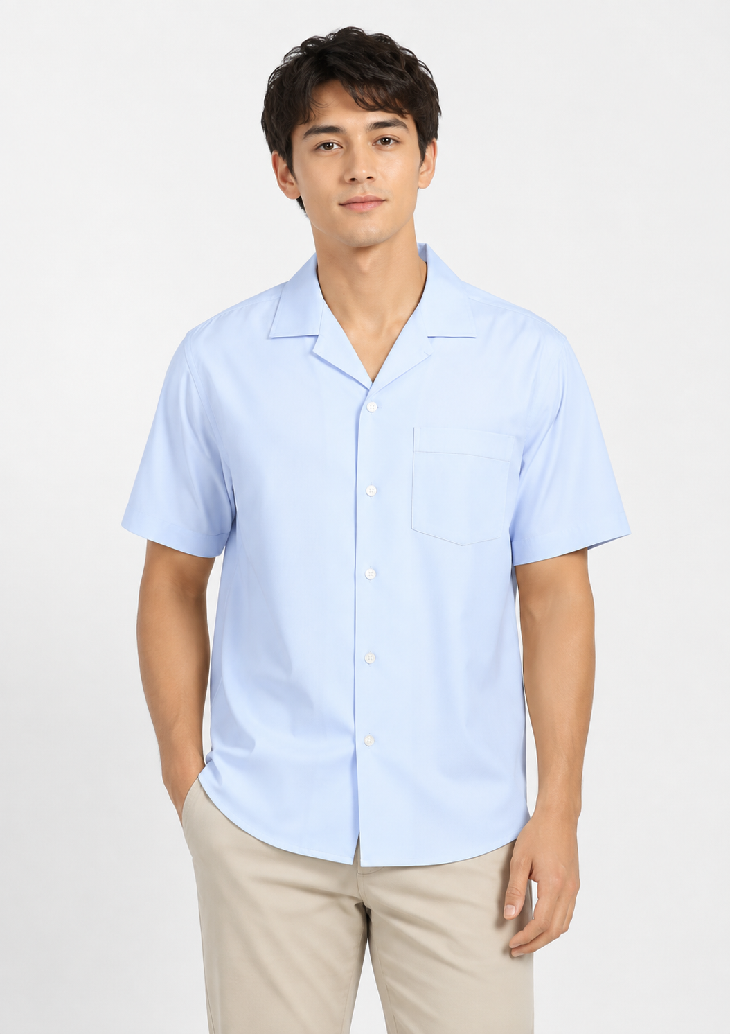 Camisa Manga Curta Slim Fit Masculina Arrow em Fibra de Bambu - Azul Claro