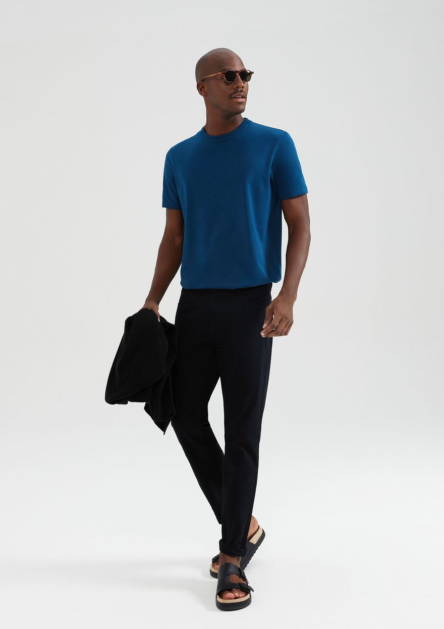 Camiseta Básica Hering Areia Em Algodão Peruano Masculina - Azul