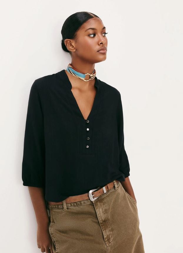 Blusa Hering Básica Feminina Manga 7/8 Bufante – Preto