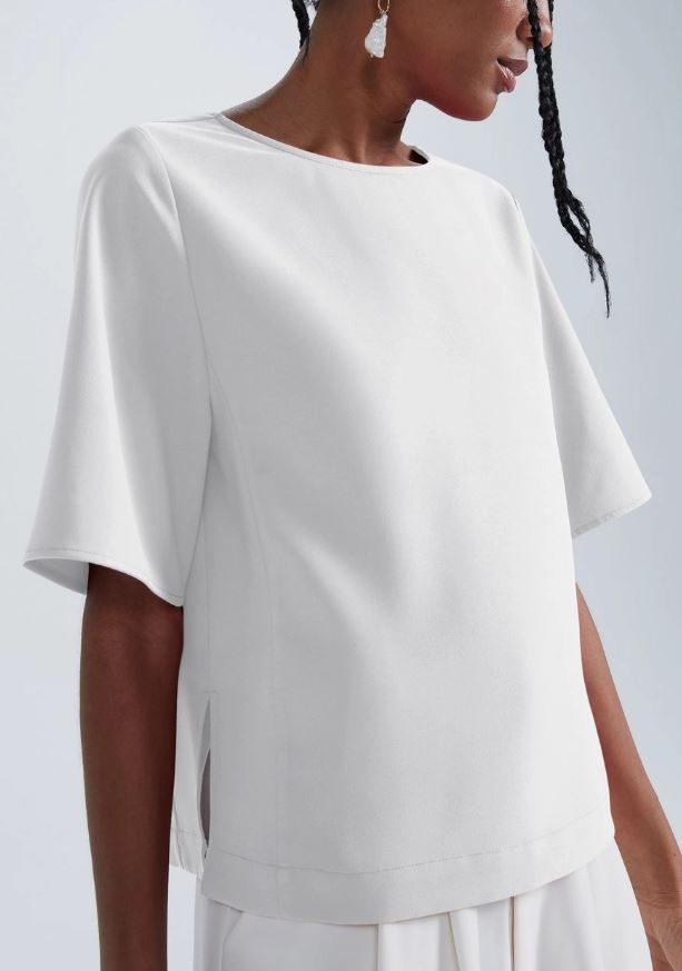 Blusa Hering Manga Evasê Em Crepe - Off White