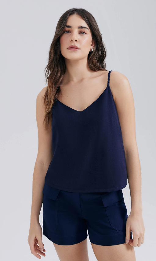 Camiseta Regata Hering em linho feminina - Azul
