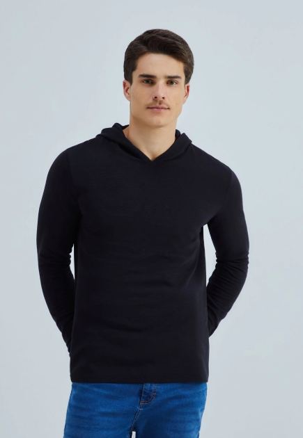 Camiseta Hering Manga Longa Texturizada Com Capuz Masculino - Preto