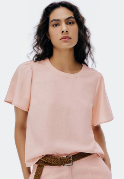 Blusa Feminina Hering Manga Godê com Linho - Rosa