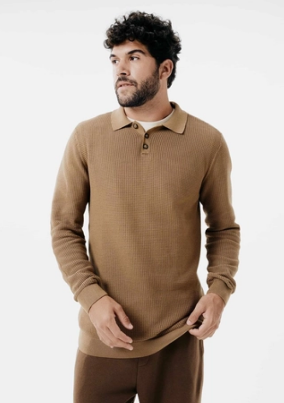 Suéter Hering Gola Polo Em Tricô Telado Masculino - Marrom