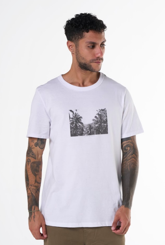 Camiseta Hering Básica Estampada  Masculina - Branca